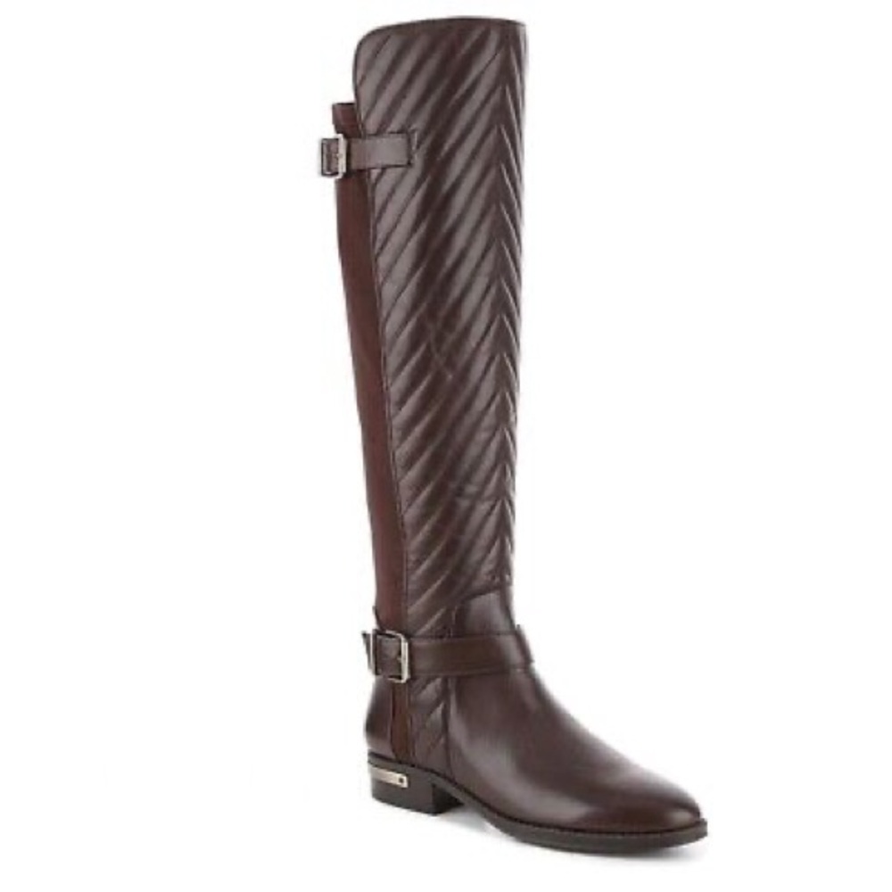 NEW Vince Camuto Panyma Brown Leather Quilted 50/50 Stretch Back Riding Boots 8